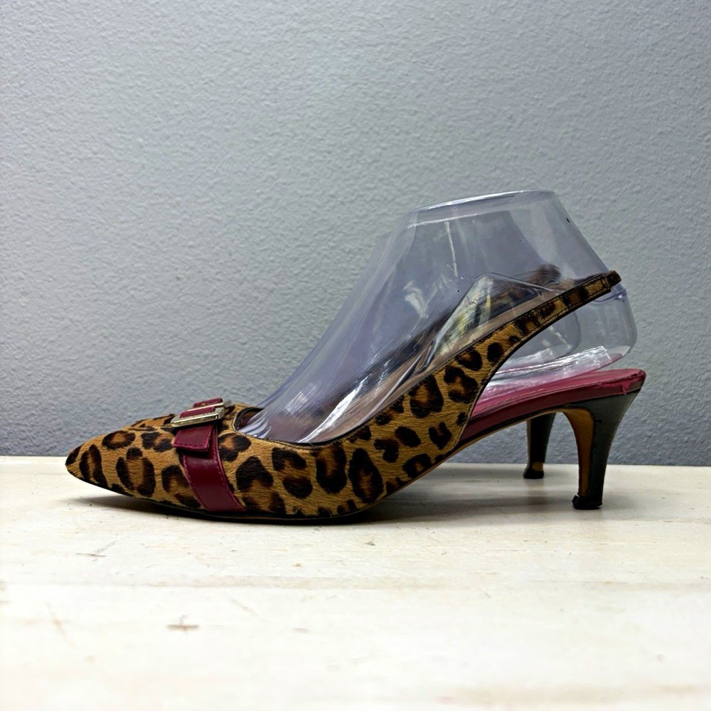 Kate Spade New York Leopard Print Leather Pointed Toe Slingback Heels Size 7